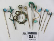 Victorian and later turquoise and malachite set stick pins (10) Condition Report