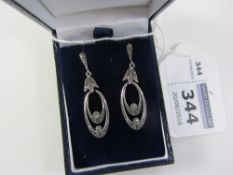 Pair of marcasite pendant ear-rings stamped 925 Condition Report <a href='//www.