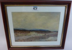 "Driving the sheep from the moor" watercolour signed by Thomas Swift Hatton (1865-1935),
