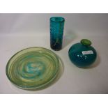 Two Mdina glass vases both signed and a shallow bowl Condition Report <a