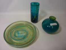 Two Mdina glass vases both signed and a shallow bowl Condition Report <a
