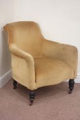 Edwardian walnut framed tub shaped upholstered armchair and another upholstered chair