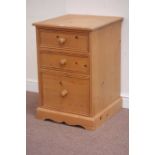 Solid pine three drawer pedestal chest, W52cm, H79cm,