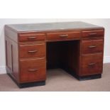 Mid 20th century mahogany twin pedestal desk fitted with seven drawers,