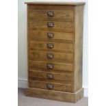 Oak narrow eight drawer chest, W63cm, H110cm,