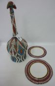 Maasai beaded wedding necklaces and similar style vessel,