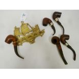 Three Peterson pipes with silver plated collars, tudor rose,