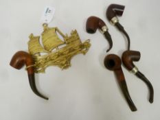 Three Peterson pipes with silver plated collars, tudor rose,