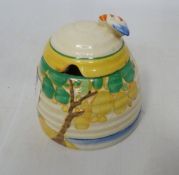 Clarice Cliff Bizarre Fantaque pattern honey pot and lid 'Newport Pottery' H 9.5cm D 9.