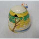 Clarice Cliff Bizarre Fantaque pattern honey pot and lid 'Newport Pottery' H 9.5cm D 9.