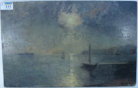 Nocturne Boats off Shore' oil on panel Alfred Wahlberg Swedish (1834-1906) signed lower right
