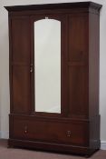 Edwardian mahogany three piece bedroom suite comprising of - wardrobe enclosed by single mirror