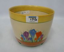 Clarice Cliff Bizzare Crocus pattern jardiniere, with yellow and green border,