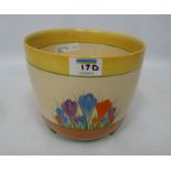 Clarice Cliff Bizzare Crocus pattern jardiniere, with yellow and green border,