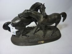 Bronzed composite two horse sculpture on plinth Condition Report <a href='//www.