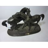 Bronzed composite two horse sculpture on plinth Condition Report <a href='//www.