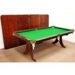 Slate bed snooker table raised on splay leg base (196cm x 105cm),