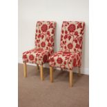 Pair high back chairs in red flower pattern fabric Condition Report <a