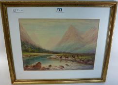 "Stag with does in a glen" watercolour signed by Milton Drinkwater,