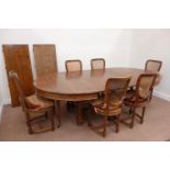 20th century oak continental extending dining table,