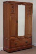 Edwardian satin walnut single wardrobe, enclosed by single mirror glazed door, with drawer to base,