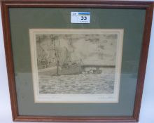 'Scarborough Harbour', Michael Atkin etching c1976 signed and titled in pencil 17cm x 19.