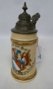 German Beer stein with hand painted coat of arms,