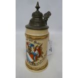 German Beer stein with hand painted coat of arms,