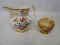 Early 20th Century Royal Worcester lidded jar and a Victorian jug hand painted with floral sprays