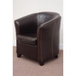 Tub shaped armchair upholstered in brown faux leather Condition Report <a