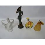 Bronze female figure signed and three Art Deco figurines Condition Report <a