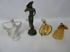 Bronze female figure signed and three Art Deco figurines Condition Report <a