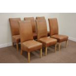 Set six oak framed high back tan leather chairs Condition Report <a href='//www.