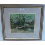 'Sitting on the Foot Bridge' pastel Denis Booth (1916-2001) signed pencil to mount 20cm x 25cm