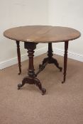 Victorian walnut burr drop leaf Sutherland table, turned and carved base,
