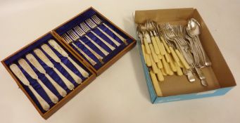 Silver-plated cutlery including fish knives and forks,