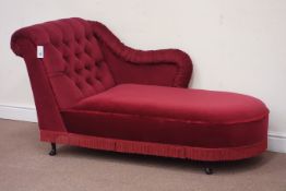 Chaise longue upholstered in red dralon, L160cm Condition Report <a href='//www.