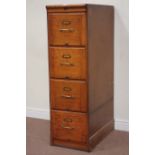 20th century vintage oak four drawer filing cabinet, W41cm, H134cm,