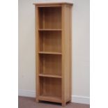 Solid oak narrow bookcase fitted with three shelves, W61cm, H171cm,