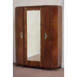 Art Deco style French armoire enclosed by three doors, centre door fitted with bevelled mirror,