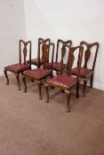 20th century set six walnut Queen Anne style dining chairs with upholstered drop in seats