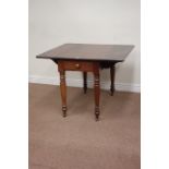 19th century mahogany drop leaf Pembroke table, raised on turned base, with single drawer to end,