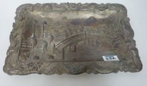 Early 20th century Japanese silver plated tray, of rectangular form with dragon border,