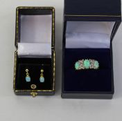 Opal silver-gilt dress ring and a pair silver-gilt opal ear-rings both stamped sil
