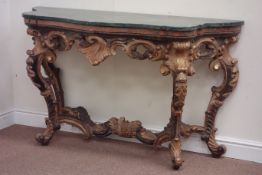 20th century Rococo style console table, parcel gilt and crackled paint finish,