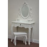 White finish dressing table fitted with single drawer,