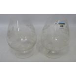 Pair brandy balloon glasses with etched hunting scenes Condition Report <a