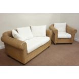 Wicker two piece conservatory suite comprising of - two seat sofa (W165cm), and armchair (W101cm),