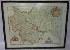 Saxtons Map of Yorkshire 1577, framed reproduction print by Taylowe Ltd 1975,