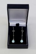 Pair opal and marcasite drop ear-rings stamped 925 Condition Report <a